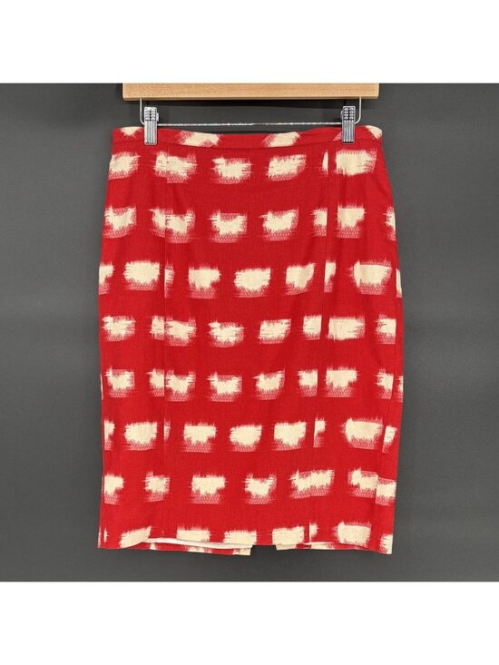 Corey Lynn Calter Dresses & Skirts - Corey Lynn Calter Pencil Skirt Size 8 Red Cream Linen Blend Ikat Print USA